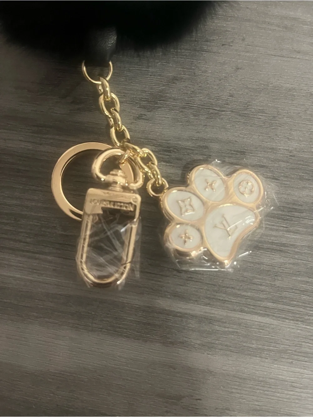 Black & White Faux Fur Paw Keychain